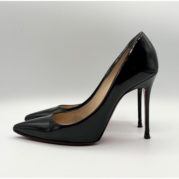 Christian Louboutin Kate 100mm Black Patent Leather Stiletto Pumps Sz EU 38 - Picture 2 of 11